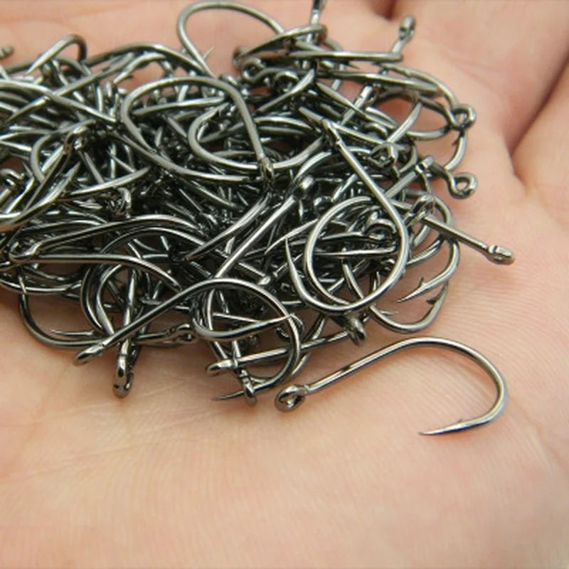 100pcs High Carbon Steel Fishing Hooks Pack #3~12 Circle Black Barbed Hooks with Hole