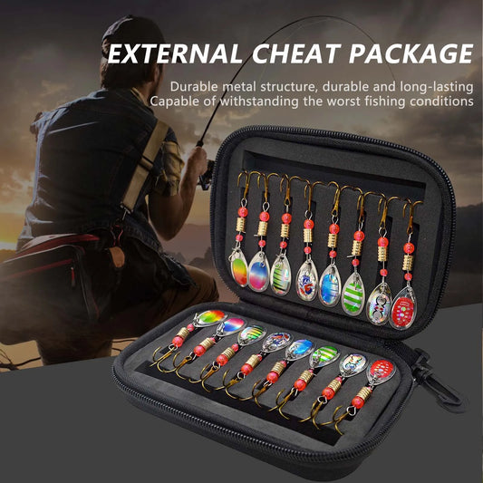 16Pcs Fishing Lure Spinner Blade Kit with Storage Bag Hand Crank Spinnerbait Set for Bass Trout Fishing