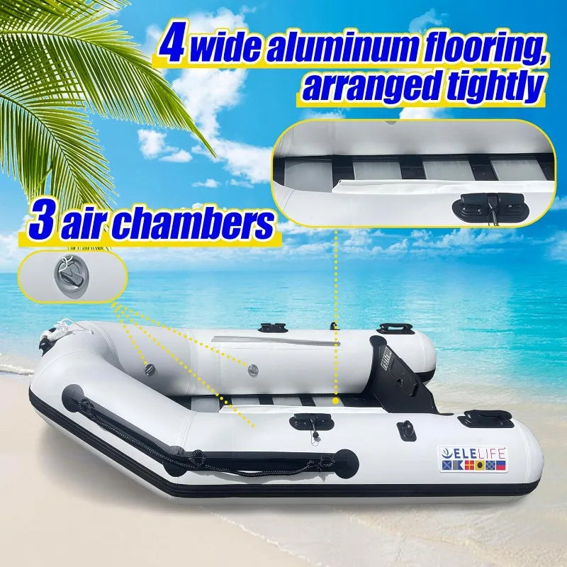 10FT Inflatable Boat,2-3Person Portable Raft,2 Aluminum Seat Board And 5 Aluminum Floor,3 Independent Air Tubes,14 Inch Large