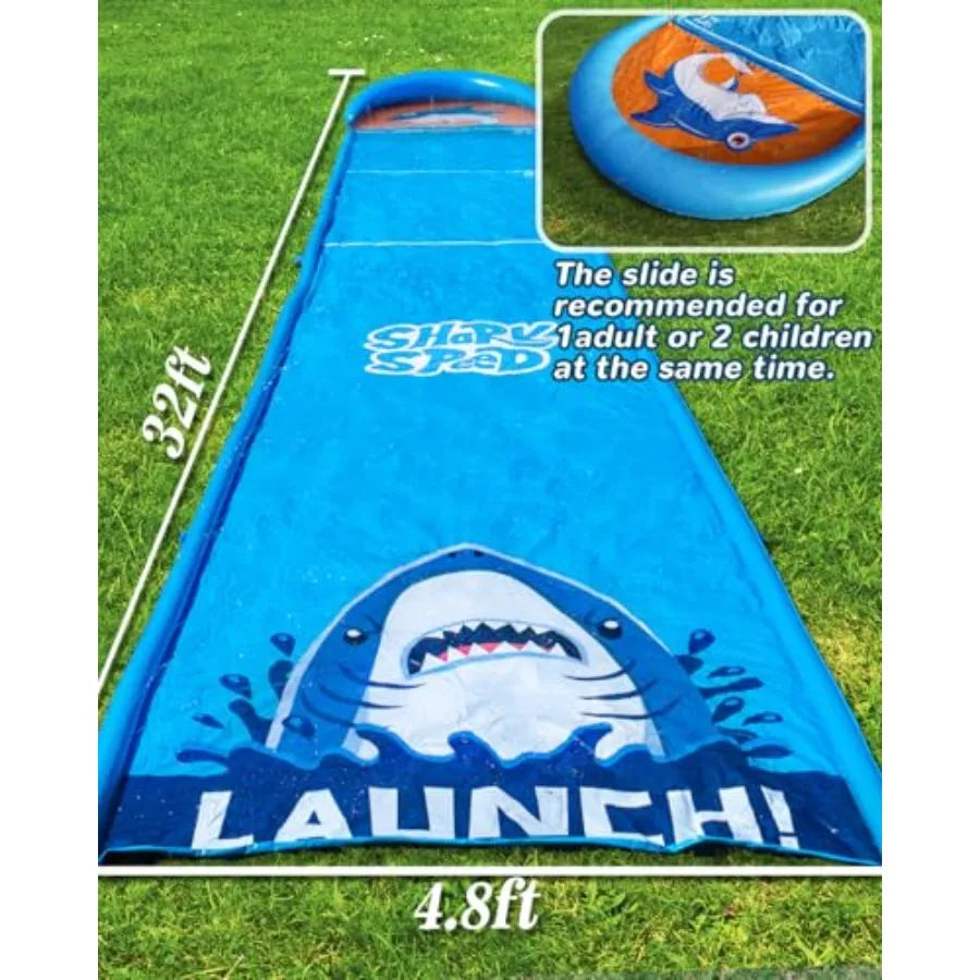 32FT Inflatable Water Slide for Adults Backyard Summer Outdoor Water Toy with Sprinkler and 2 Inflatable Bodyboards Blue
