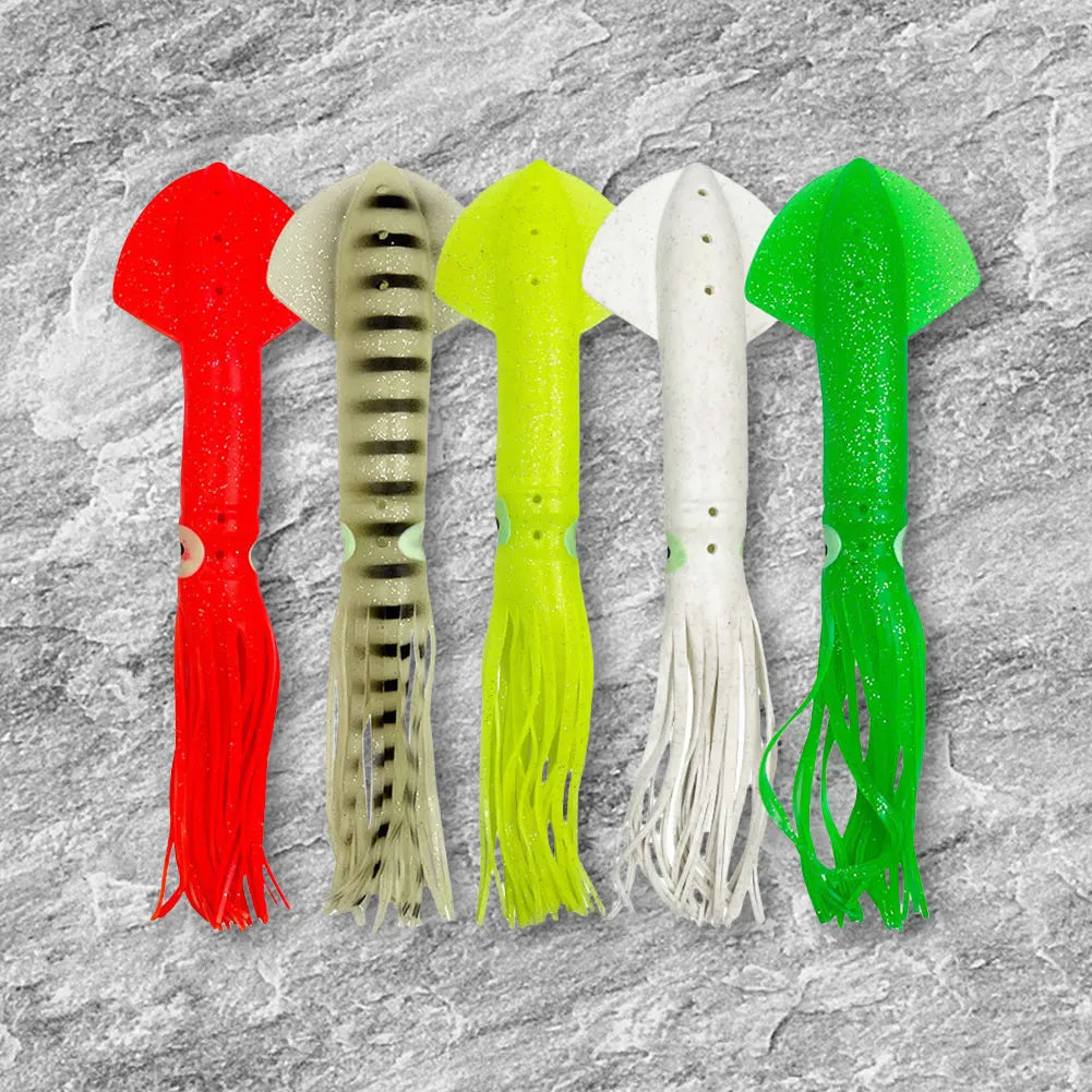 5Pcs 30cm Fishing Soft Lures Luminous Octopus Sea Fishing Wobbler Fishing Soft Bait Silicone Squid Bait