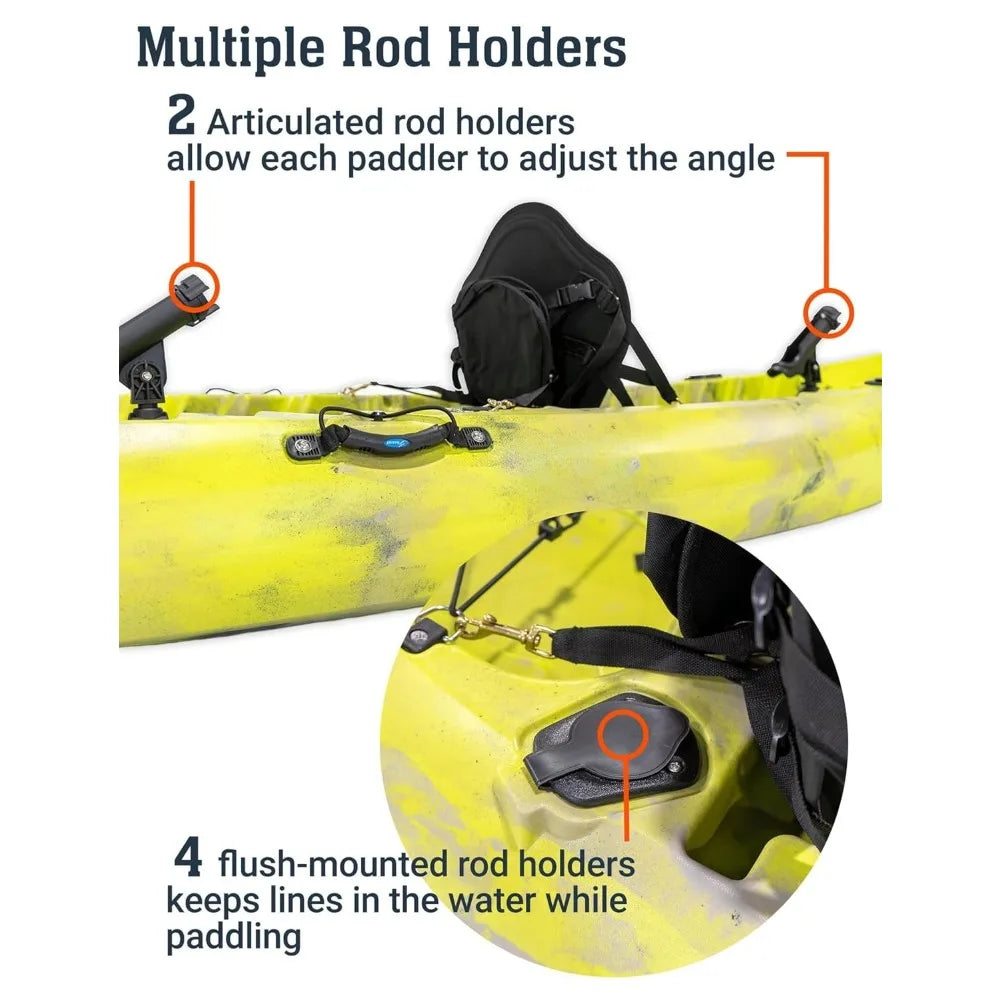 12.5ft Tandem Sit-On-Top Fishing Kayak for 2-3 Person, Padded Seats, Paddles, 6 Rod Holders & 600lb Capacity, Custom