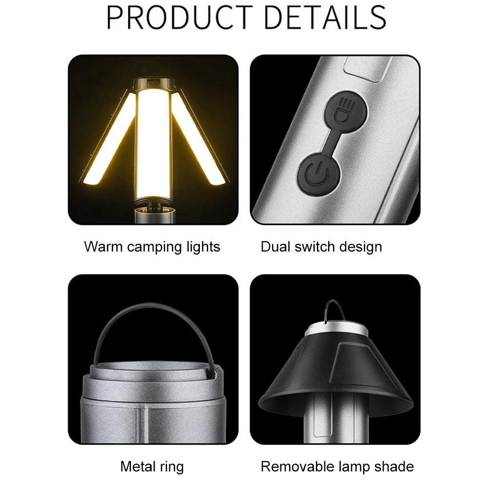 3000mAh Telescopic Portable Flashlight Rechargable Lantern Light Camping Lamp for Camping Hiking Fishing