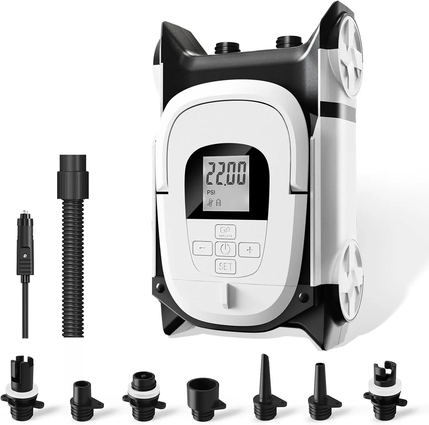 60PSI SUP Air Pump, Dual Stage Fast Inflation, Auto-Off, 12V DC for Paddle Board, Kayak, Boat, Air Mattress