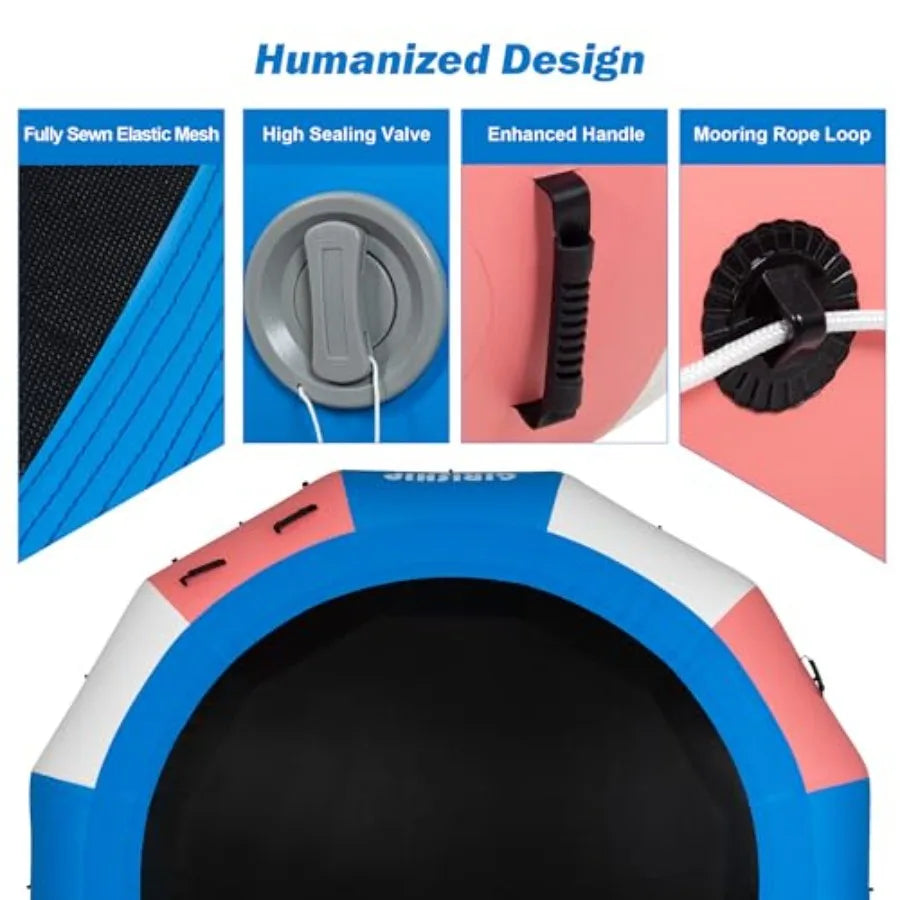 Inflatable Water Trampoline Floating Lake Trampoline for Adults Portable Bounce Swim Platform for Lake Pools with Pump and Rope