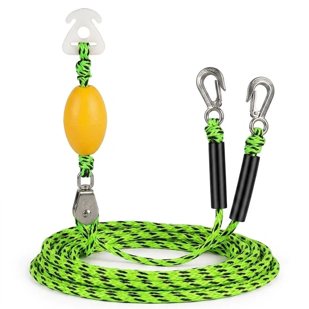 Water Sports Tow Rope with Dual Hook Pulley System for Kayak Surfboard and Raft Towing up to 4800 lbs Breaking Strength