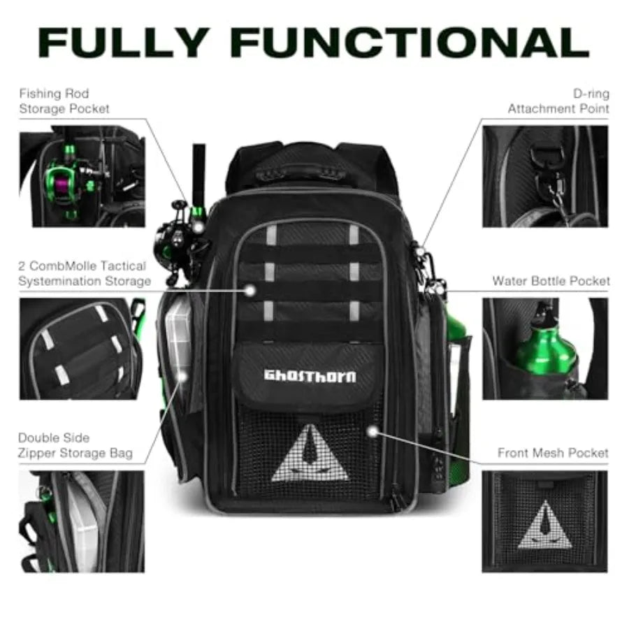 Fishing Backpack 2 * 3700 Tackle Boxes 40L Waterproof Tackle Backpack with Rod Holders Large Outdoor Storage Tackle Bag for Fis