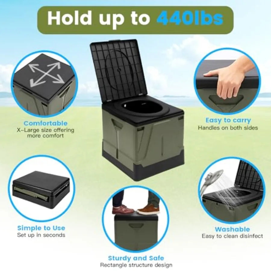 Portable Toilet Camping Toilets for Car Indoor Outdoor Commode Foldable Travel Potty for Camping, Tent, Hiking, Boating, Long R