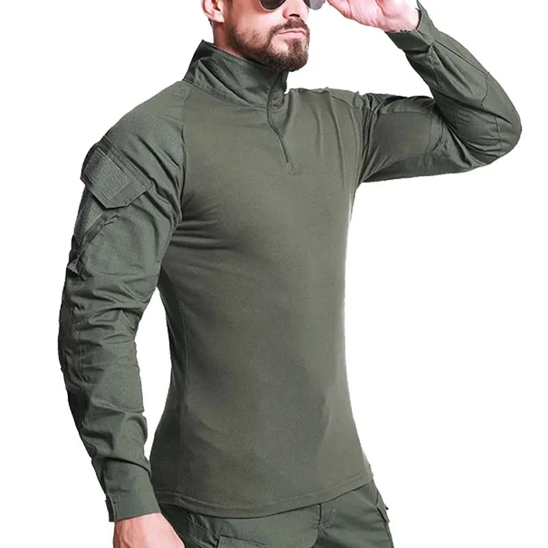 Outdoor Tactical T-Shirts Men Combat Military Army CP Camo Long Sleeve Hiking Hunting Clothes Climbing Shirt Cotton Shirt