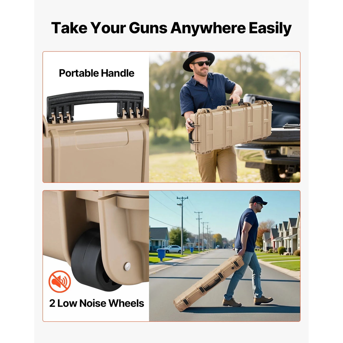 SucceBuy Hard Rifle Case Lockable Rifle Case w/ Pre-cut Foams & Wheels IP67 Waterproof Pistol Storage Cases for Rifles Shotguns