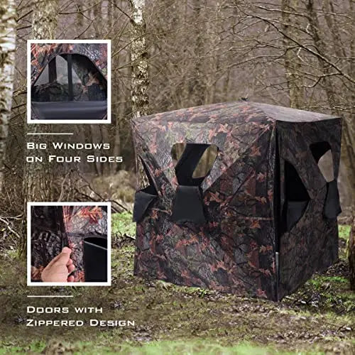 Portable Hunting Blind 360 Degree See Through Ground Tent For 2-3 Adults Camouflage