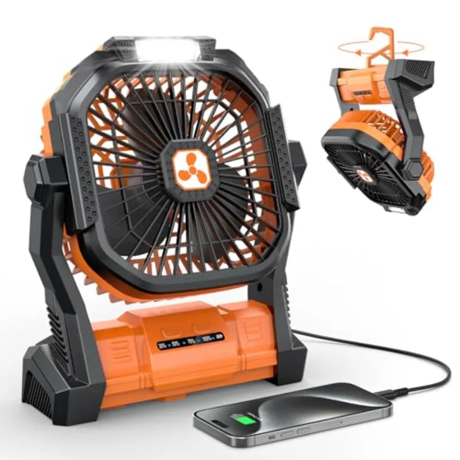 Portable Fan Rechargeable, 20000mAh Cordless Battery Powered Fan with LED Lantern Battery Operated for Camping Travel Bedroom H