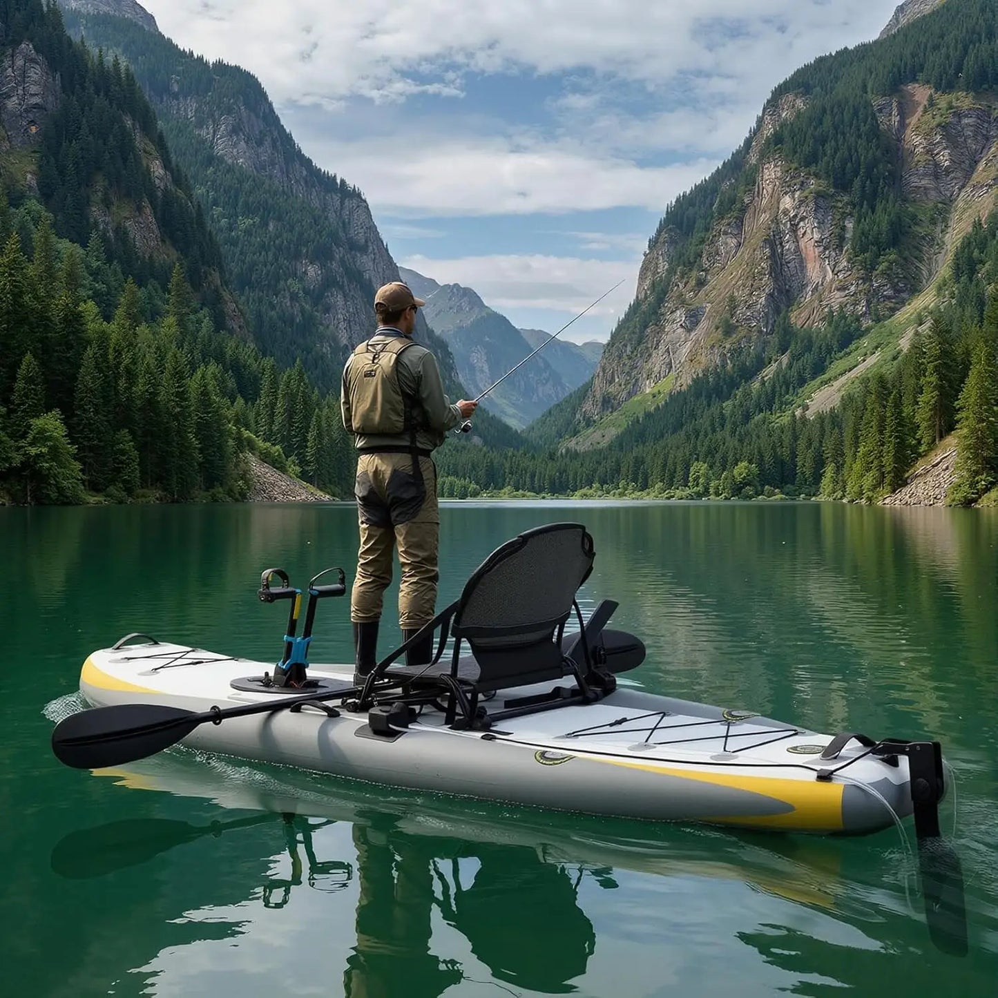 Inflatable Kayak with Pedal System, 12ft Premium PVC Fishing Kayak, Portable & Lightweight with Rudder System, Aluminum, Custom