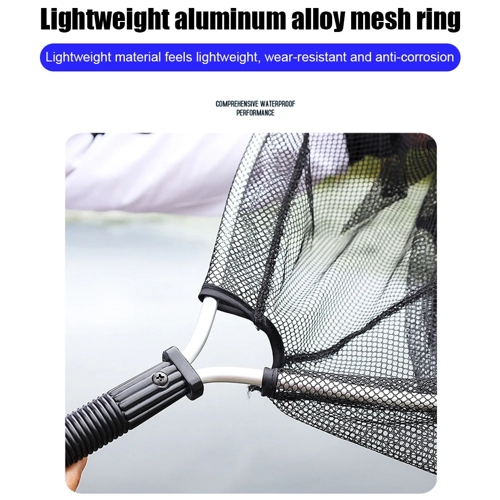50cm Nylon Landing Net Aluminum Alloy Retractable Fishing Net Portable Collapsible Fishing Landing Mesh Foldable Fishing Tools