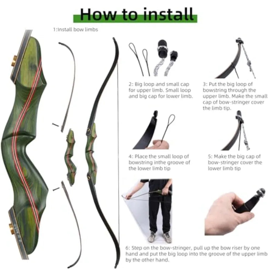 60 Recurve Bow and Arrow Set for Adults 30-50lbs Right Hand Wooden Hunting Bow for Outdoor Hunting and Practice Standard Target