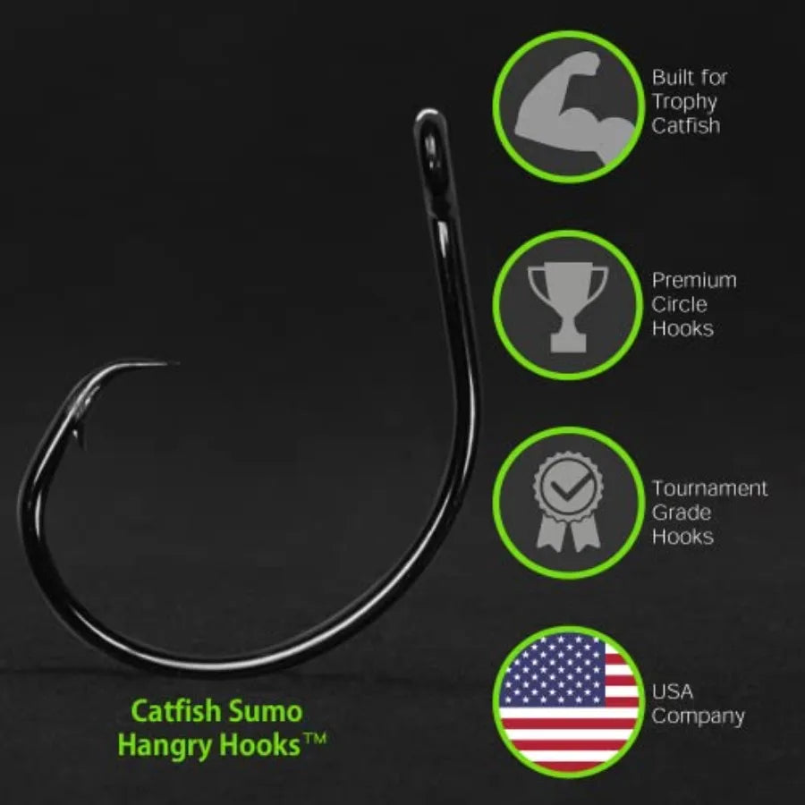 Hangry Catfish Hooks - Straight Shank Circle Hooks for Big Catfish