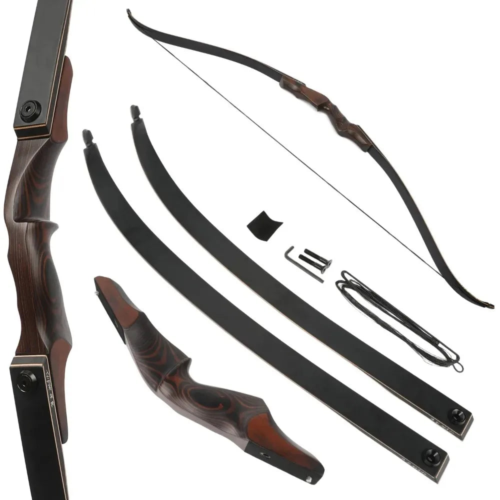 60inch 60lbs Archery Recurve Bow RH Wooden Riser Bamboo Core Limbs Outdoor Shooting Hunting Accessories American Hunting Bow