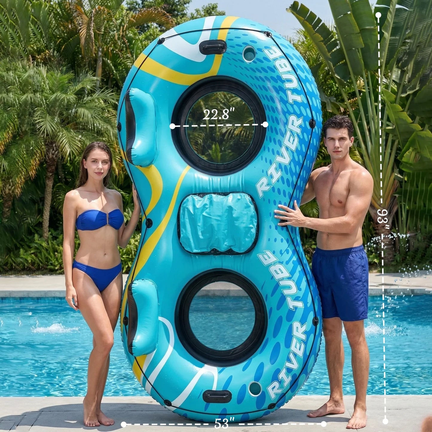Inflatable River Tubes, Heavy Duty River Raft with Cooler & 2 Cup Holders, Deluxe Pool Float for Lake, Beach, Summer Relaxation