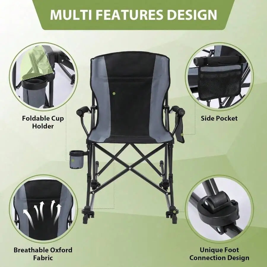 Heavy Duty Folding Camping Chair For Adults With High Back Cup Holder Steel Frame Portable Outdoor Lawn Chair