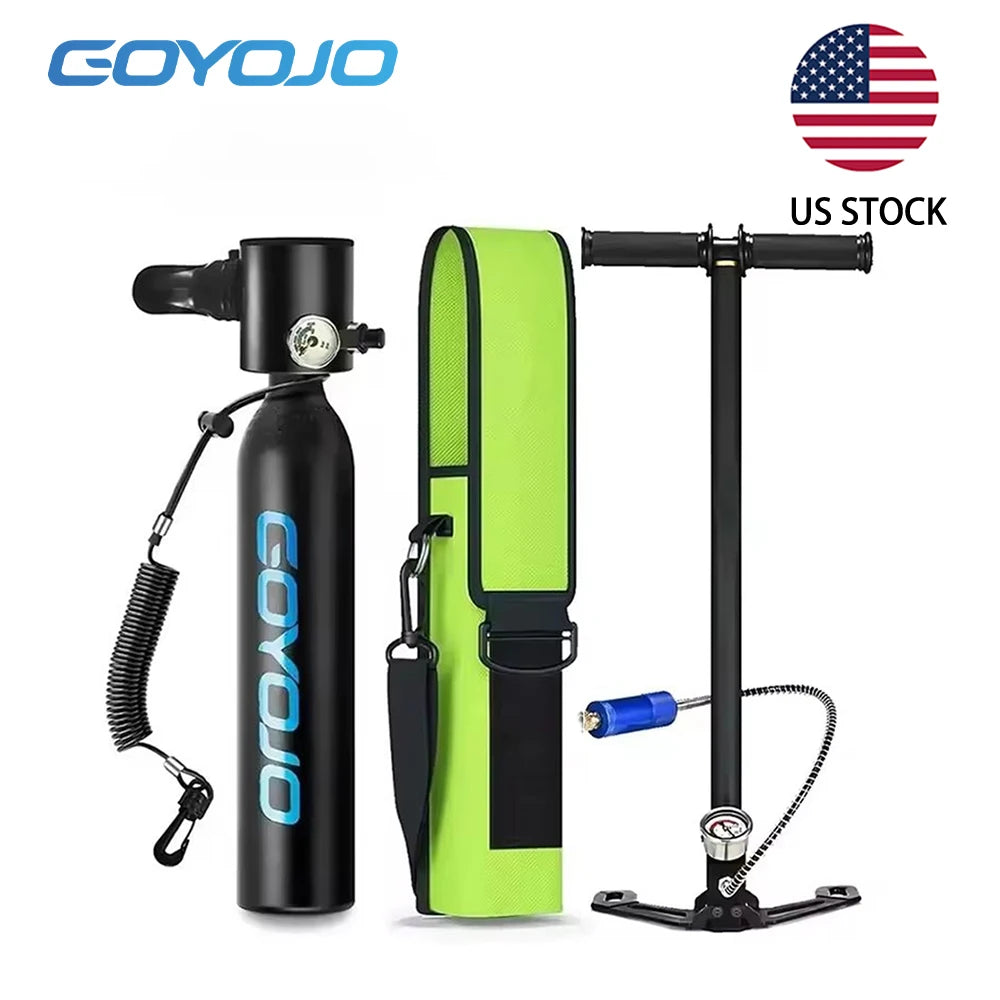 GOYOJO Mini Scuba Tank 0.5L with Hand Pump, Portable Diving Tank Up to 12 Minutes Breathe, Lung Tank Kits with 3000 PSI Max Pressure for Underwater Breathing Training Reusable Pony Bottle