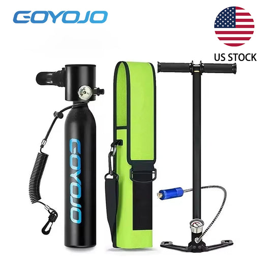 GOYOJO Mini Scuba Tank 0.5L with Hand Pump, Portable Diving Tank Up to 12 Minutes Breathe, Lung Tank Kits with 3000 PSI Max Pressure for Underwater Breathing Training Reusable Pony Bottle