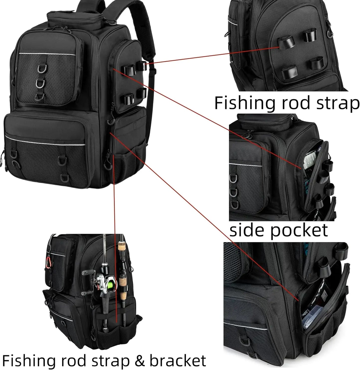 42L Large Capacity Fishing Tackle Backpack With Detachable Tackle Boxes Multi Compartment Storage Bag Durable Fabric For Lure Fishing Shore Angling Camping Hiking Road Trip Outdoor Travel Gear Organizer