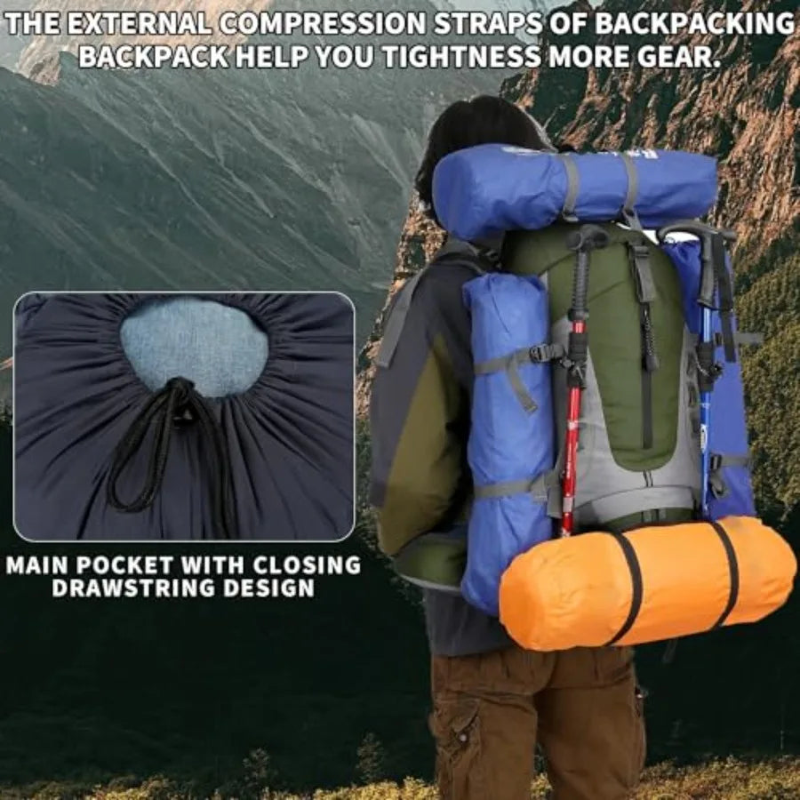 Hiking Backpack with Rain Cover Waterproof Camping Backpack Shoes Warehouse for Men Women Frameless