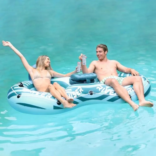 Heavy Duty 2 Person River Tubes for Floating with Cooler Inflatable Floating Lounger Premium Water Rafts Pool Float Above Lake