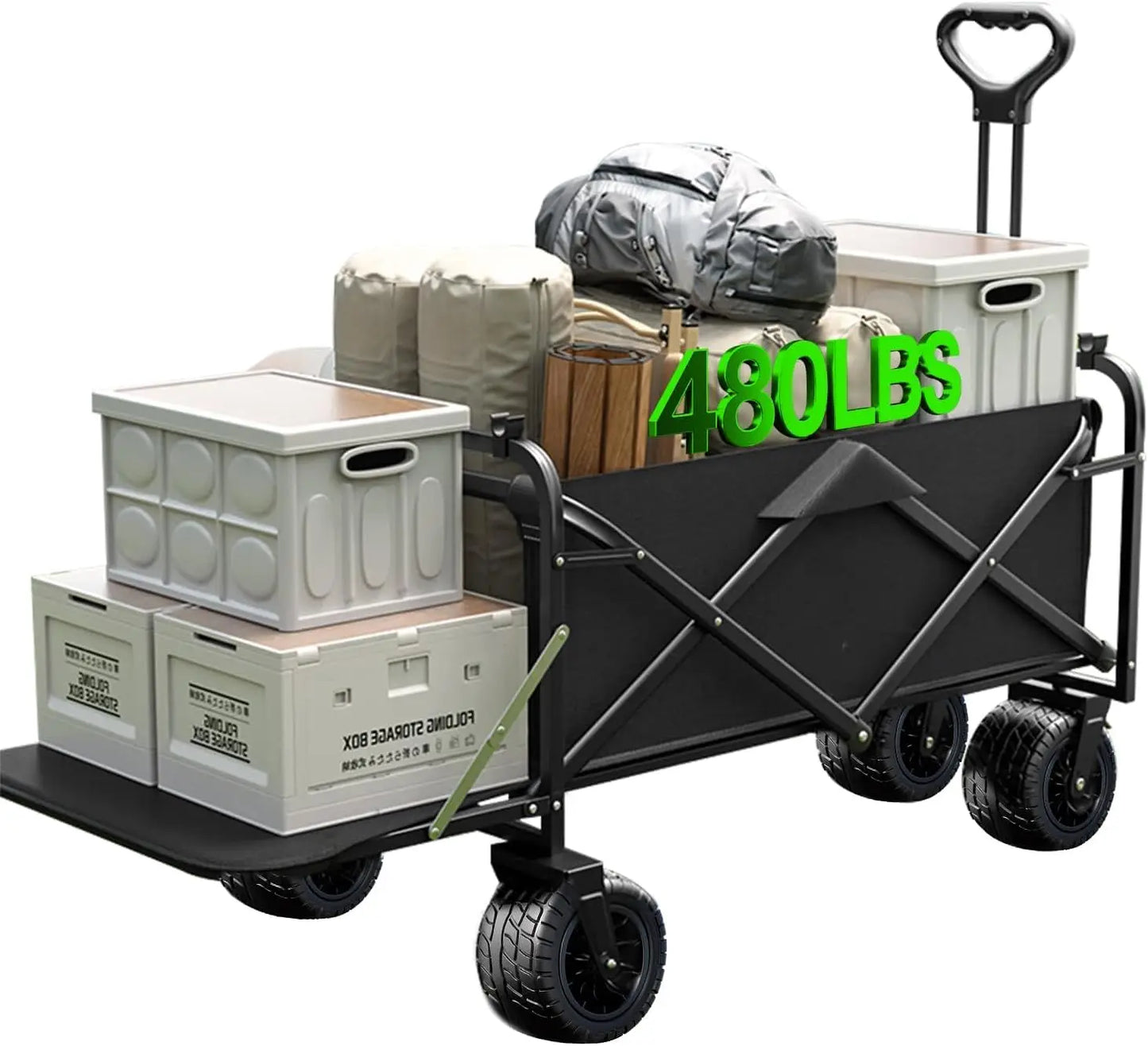 Heavy Duty Collapsible Wagon, 240L 480lbs, Foldable Beach Cart with Brake Wheels, Garden & Grocery Utility Cart