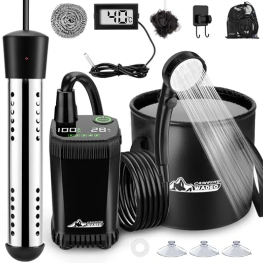 2026 Upgraded Portable Shower for Camping with Heater Rechargeable Camping Shower with Intelligent LED Display 5 Gal Foldable B
