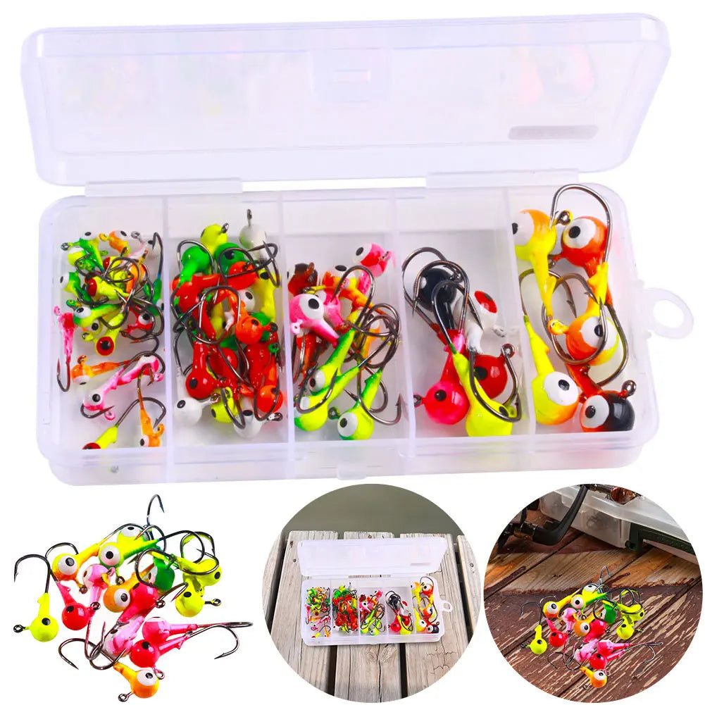 60/75pcs/box Barbed Jig Head Hooks Metal Jig Hooks Jigging Head Hooks for Soft Lure Worm Fishing Fishhook