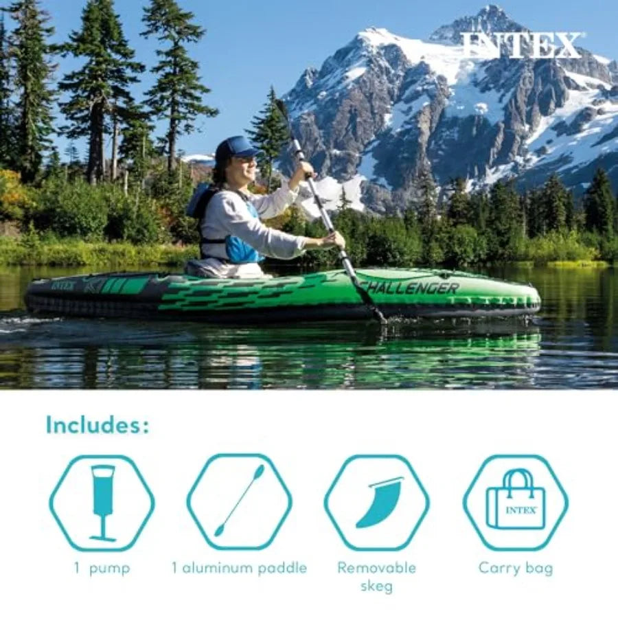 Inflatable kayak for outdoor water sports: SuperStrong PVC, gray/black, ultra-durable with adjustable seat, backrest, removable