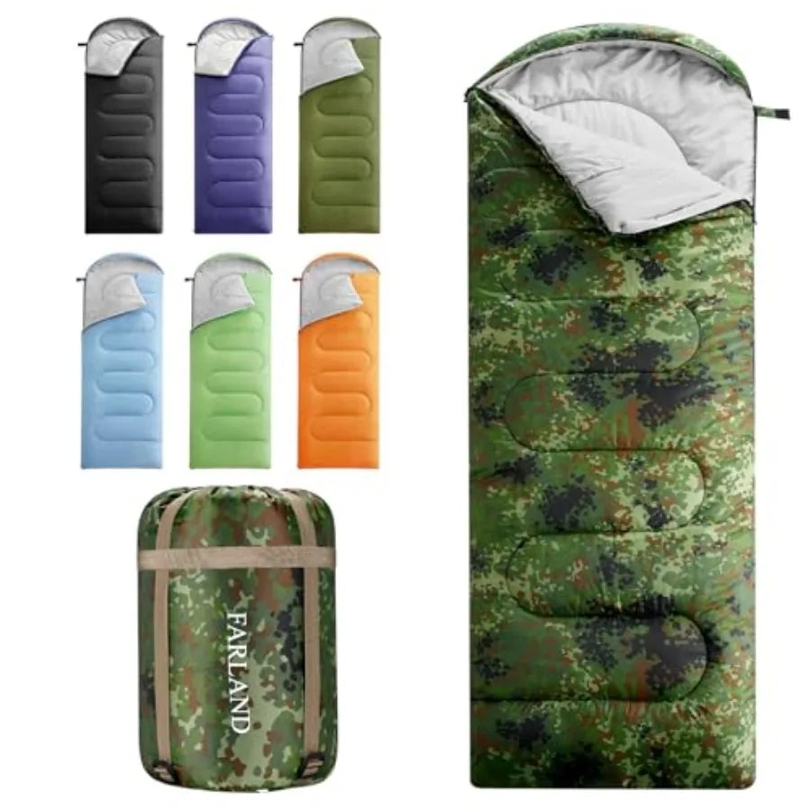 Sleeping Bags for Adults, 3 Season Warm and Cool Weather, Lightweight Camping Sleeping Bag for Family Camping Essentials with C