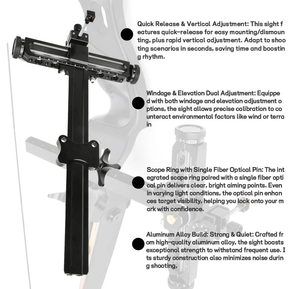 Aluminum Recurve Bow Sight 1 Pin Adjustable Right Hand for Archery Hunting Target Shooting Practice Use