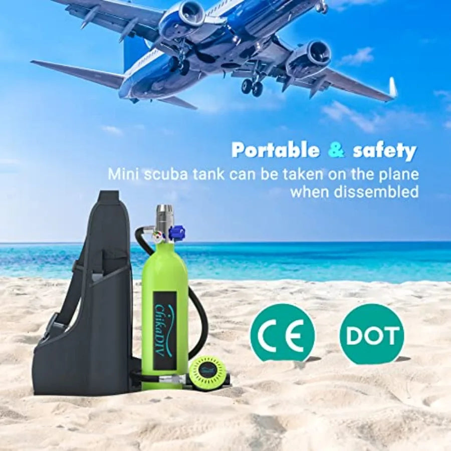 Emergency rescue scuba tankDOT certified 1L portable lung tank for underwater breathing, aluminum alloy, black, reusable and li