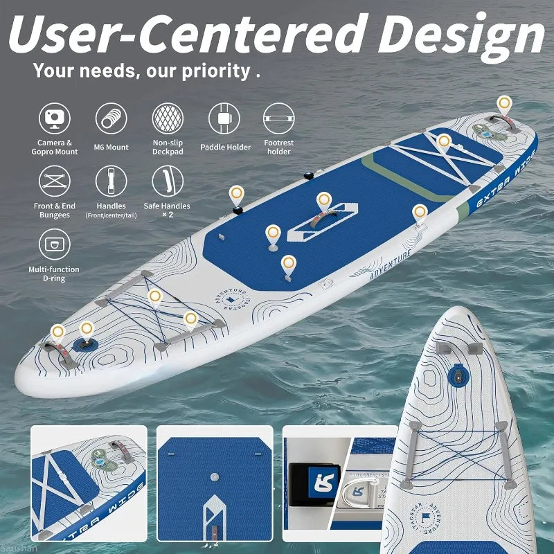 12’×35"/39" Extra Wide Paddle Board, One-Stop Premium SUP Board Accessories, Tailored 5 Fins, Stable Inflatable Stand