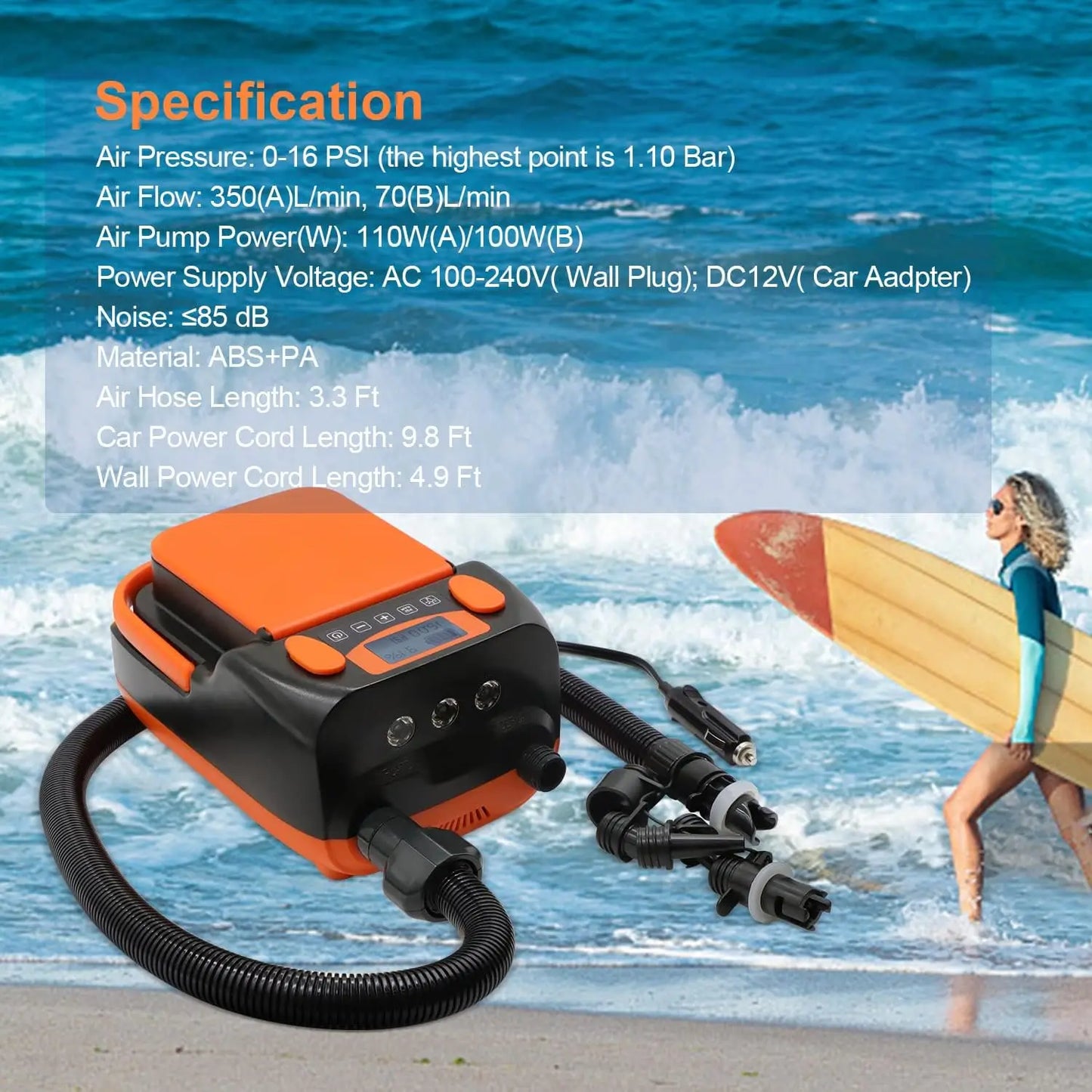 Rechargeable SUP Air Pump 16PSI, Portable Electric Inflator/Deflator for Paddle Boards, Boats, Kayaks