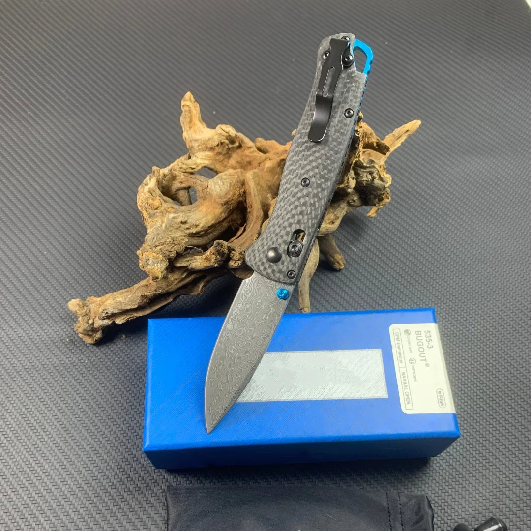 535 Folding Pocket Knife with Carbon Fiber Handle and Damascus Steel Blade, Factory Direct Wholesale & Retail, Custom Logo Engraving Available, US Warehouse Fast Shipping, Exquisite EDC Knife, Perfect Collectible Gift for Kni