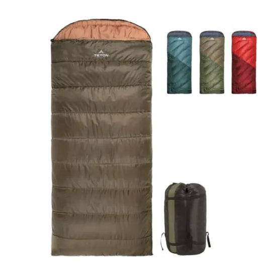 Camping sleeping bag for adults and kids, polyester shell, black, 25F/20F/0F rated, all-weather warmth with travel sack include