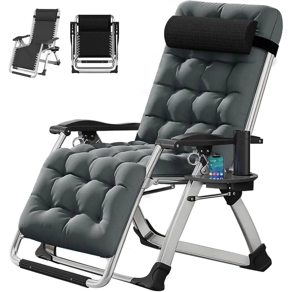 Zero Gravity Chair, Lawn Recliner, Reclining Patio Lounger Chair, olding Portable Chaise with Detachable Sot Cushion, Cup Holder