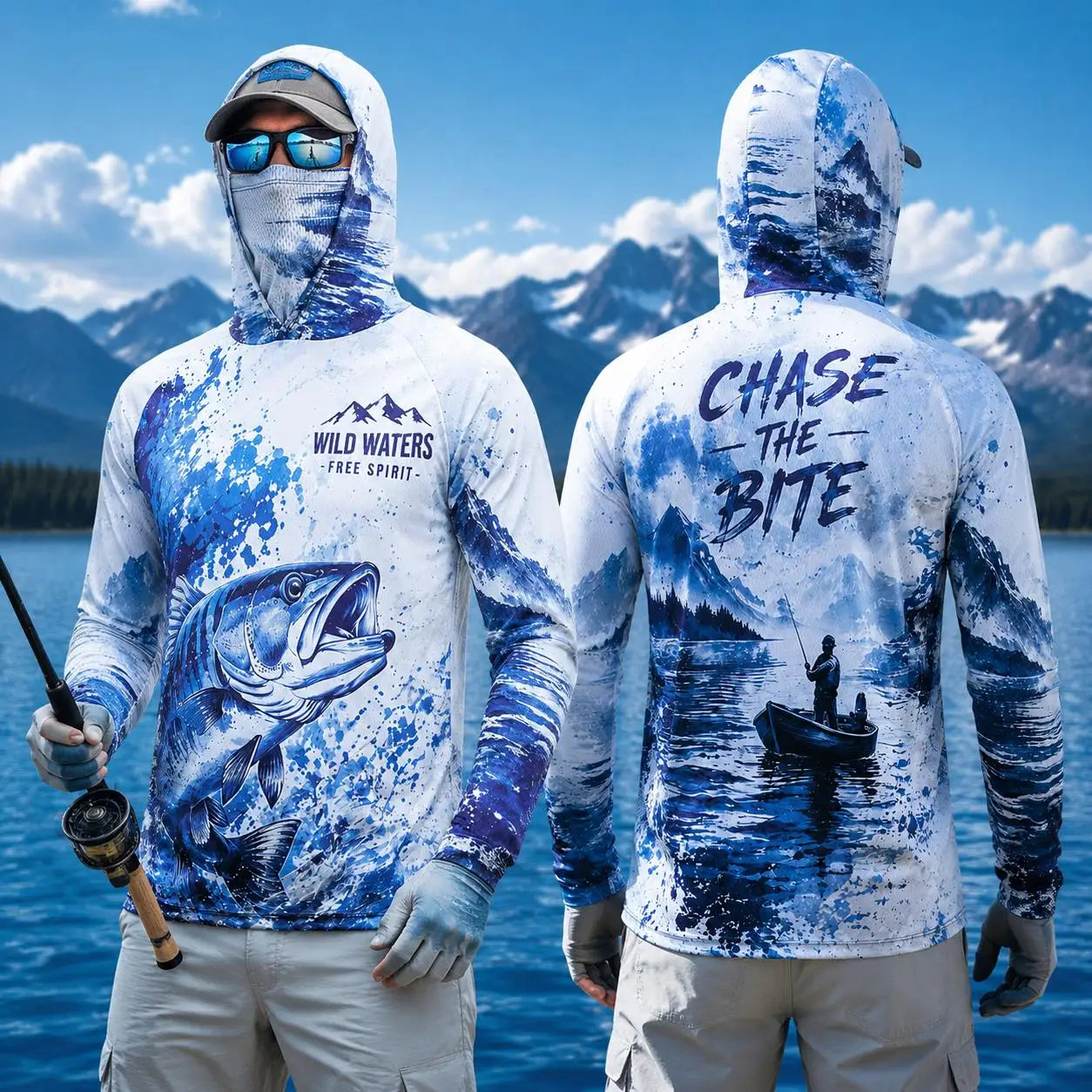 Men Fishing Hoodie Shirt Protection Long Sleeve Face Cover Quick Dry Sun Protection Fishing Jersey Performance Sailfish