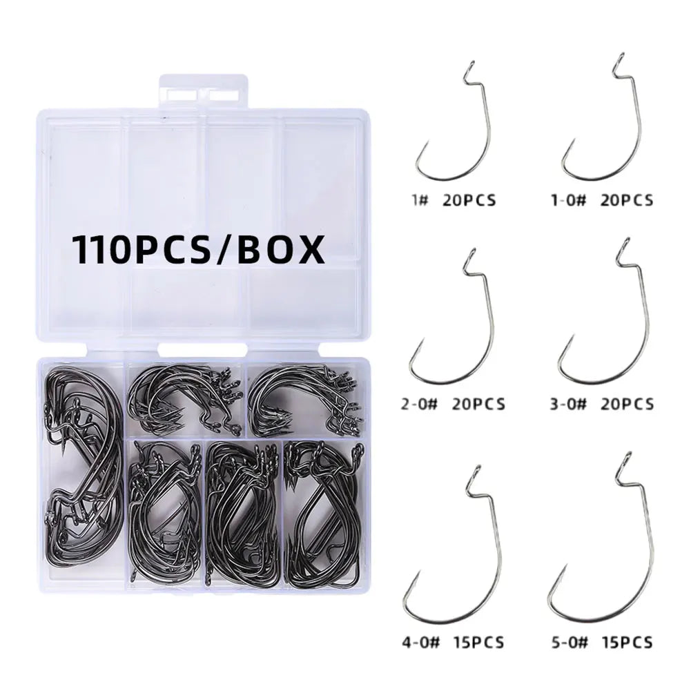 110Pcs Fishing Hooks Set Carbon Steel Barbed FishHooks Fishing Barbed Hooks for Freshwater Saltwater Fishing Accessories