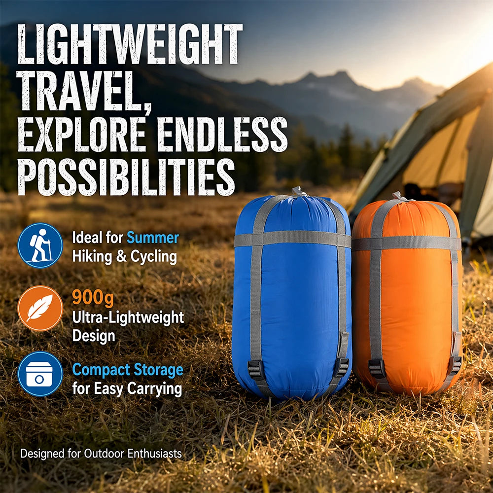 Kamperbox SY011 Sleeping Bag 40D Ripstop Nylon Shell Synthetic Fiber Fill Lightweight Portable Camping Sleeping Bag for Adults