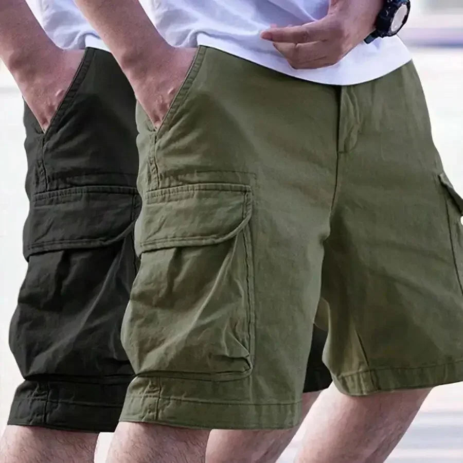 Mens Solid Color Multi-Pocket Casual Cargo Shorts For Outdoor Hiking Cycling