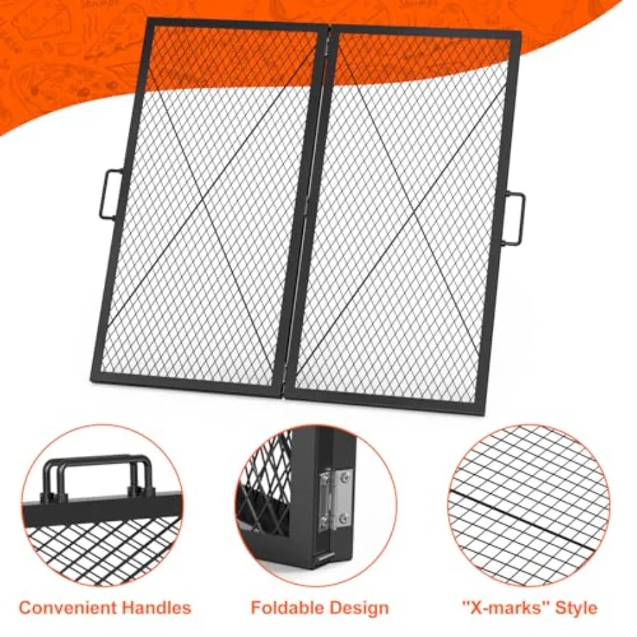 Foldable X-Marks Fire Pit Cooking Grate Outdoor Square Campfire Grill with Handles 30 inch Portable Camping Cookware for Outsid