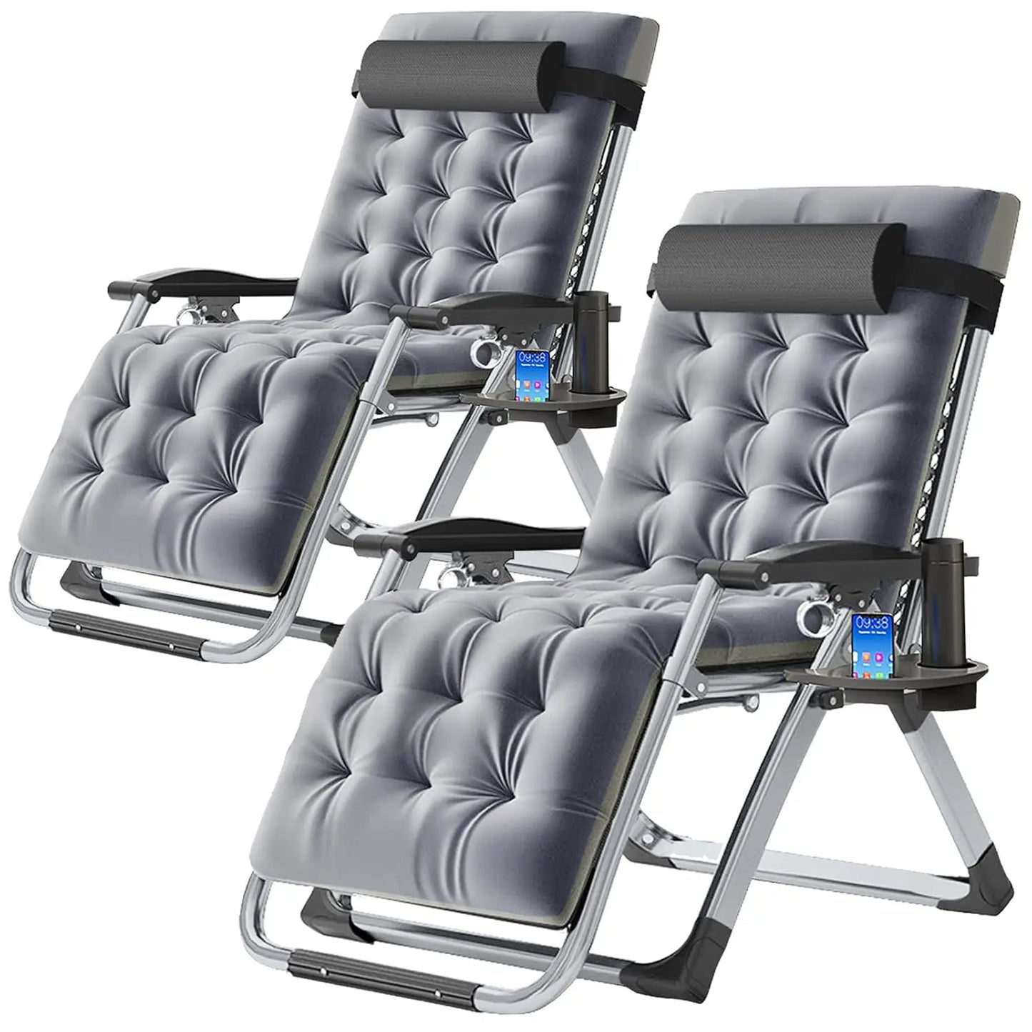 2 Pack Zero Gravity Chair, Outdoor Lounge Chairs Sun Loungers with Removable Cushion,Headrest,Cup Holder,Reclining, Customized