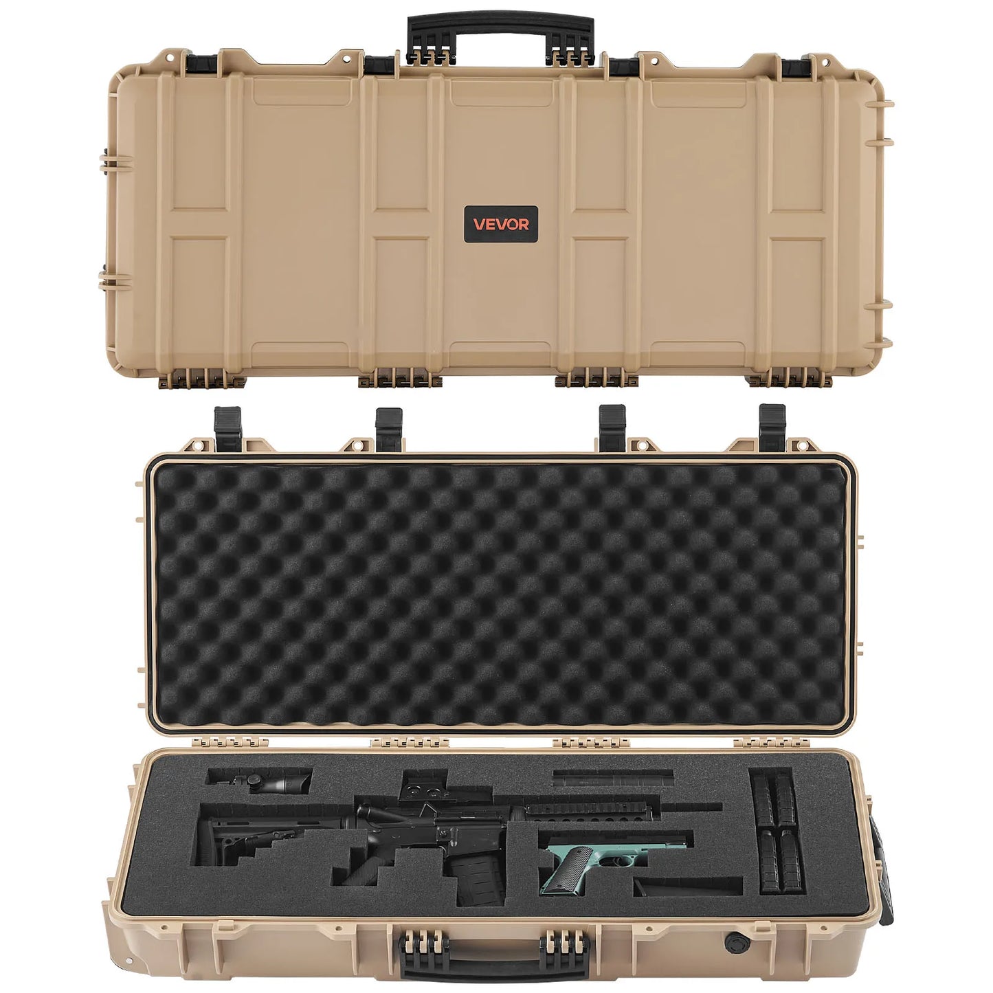 Hard Rifle Case Lockable Rifle Case w/ Pre-cut Foams & Wheels IP67 Waterproof Pistol Storage Cases for Rifles Shotguns