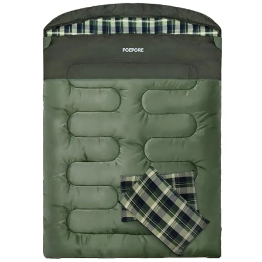 Double Sleeping Bag Flannel for Adults with 2 Pillows 2 Person Sleeping Bags Camping XXL Queen Size Two Person Sleeping Bag for