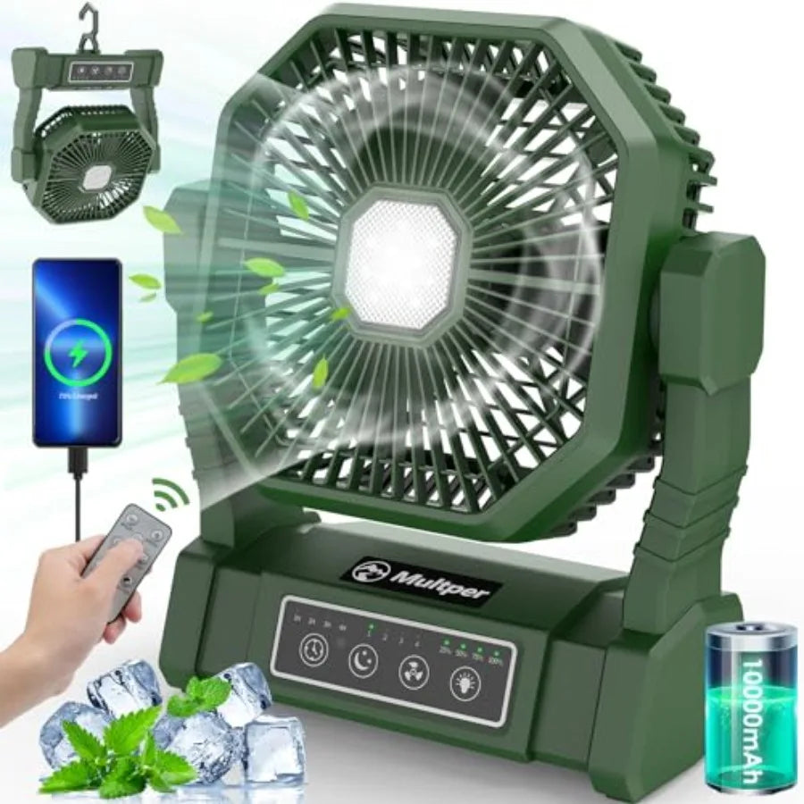 Portable Fan, Camping Fan with LED Lantern and Remote, 4 Speed and 4 Timing Rechargeable Fan for Tent Travel Camping Picnic Bea