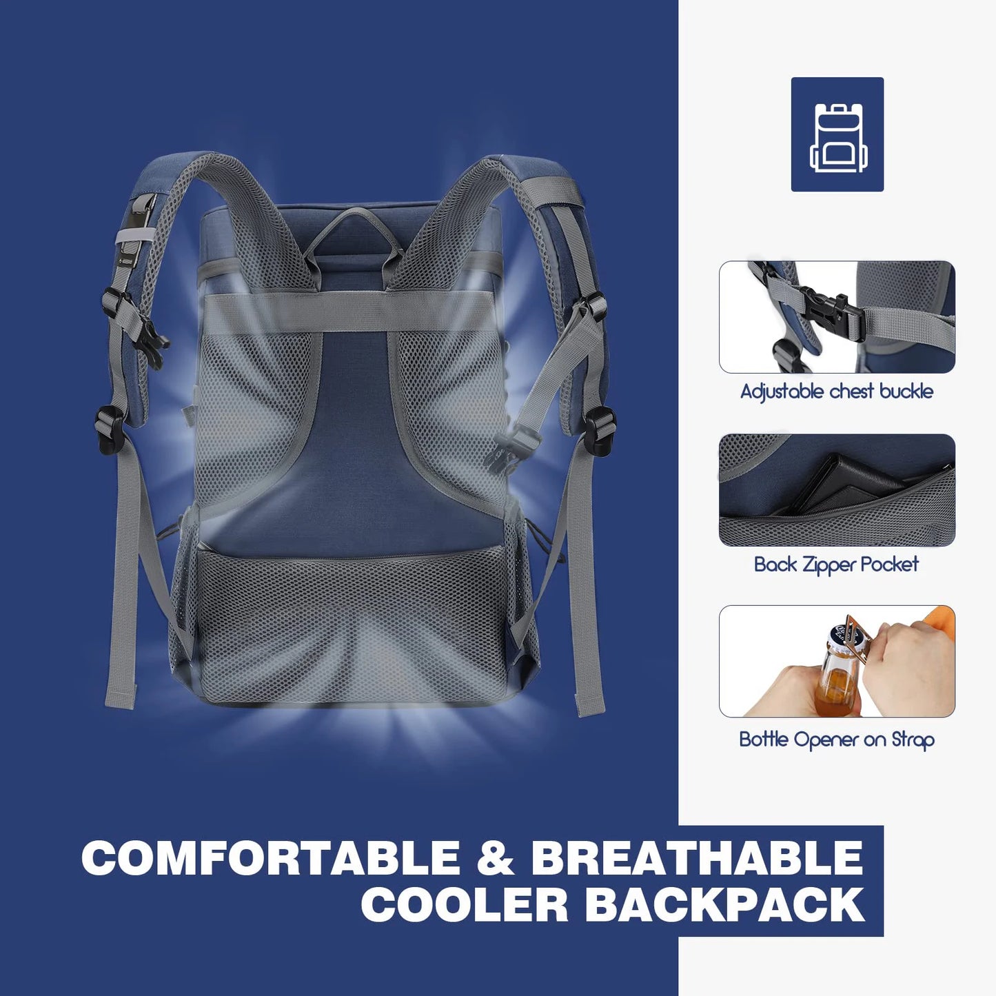 35 Can Cooler Backpack Leakproof Insulated Soft Cooler Bag Camping Beach Cooler Ice Chest Backpack for Hiking Travel